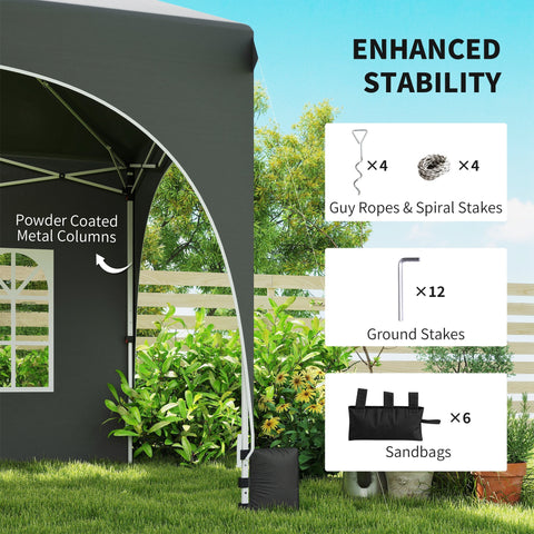 Dark grey outsunny 3 x 6m party tent with 210d oxford fabric pop-up design and included sandbags for stability