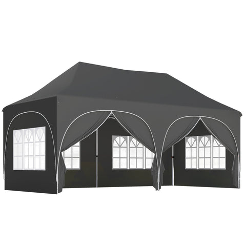 Black outsunny 3 x 6m party tent with 210d oxford fabric and pop-up design featuring arched entryways and window panels