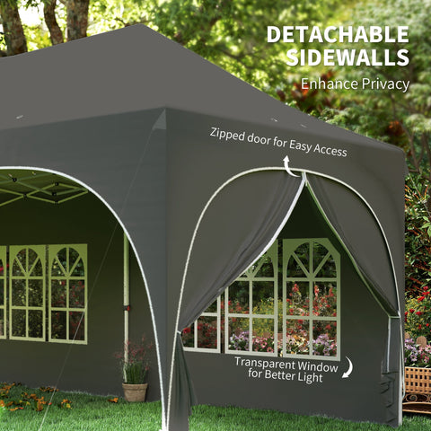 Dark gray outsunny pop-up party tent made of 210d oxford with detachable sidewalls and zipped door in pop-up design