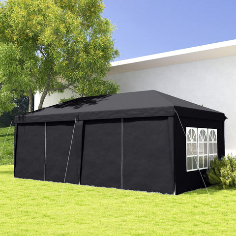 Outsunny 3 x 6m grey pop-up gazebo with black frame white arched window panels side walls carry bag ground stakes six guy ropes