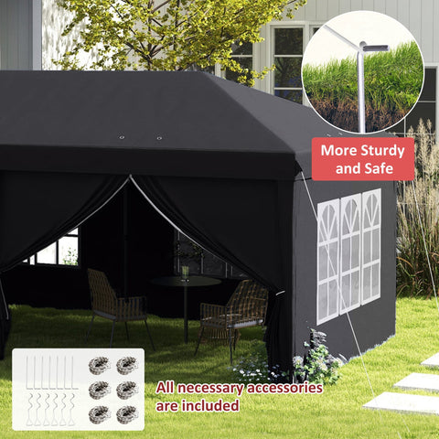 Outsunny 3 x 6m black pop-up gazebo with white window panels curtain walls carry bag ground stakes and six guy ropes