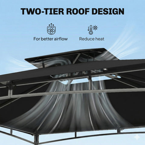 Black outsunny garden gazebo with metal frame and 180g m² pa-coated two-tier roof for airflow and heat reduction