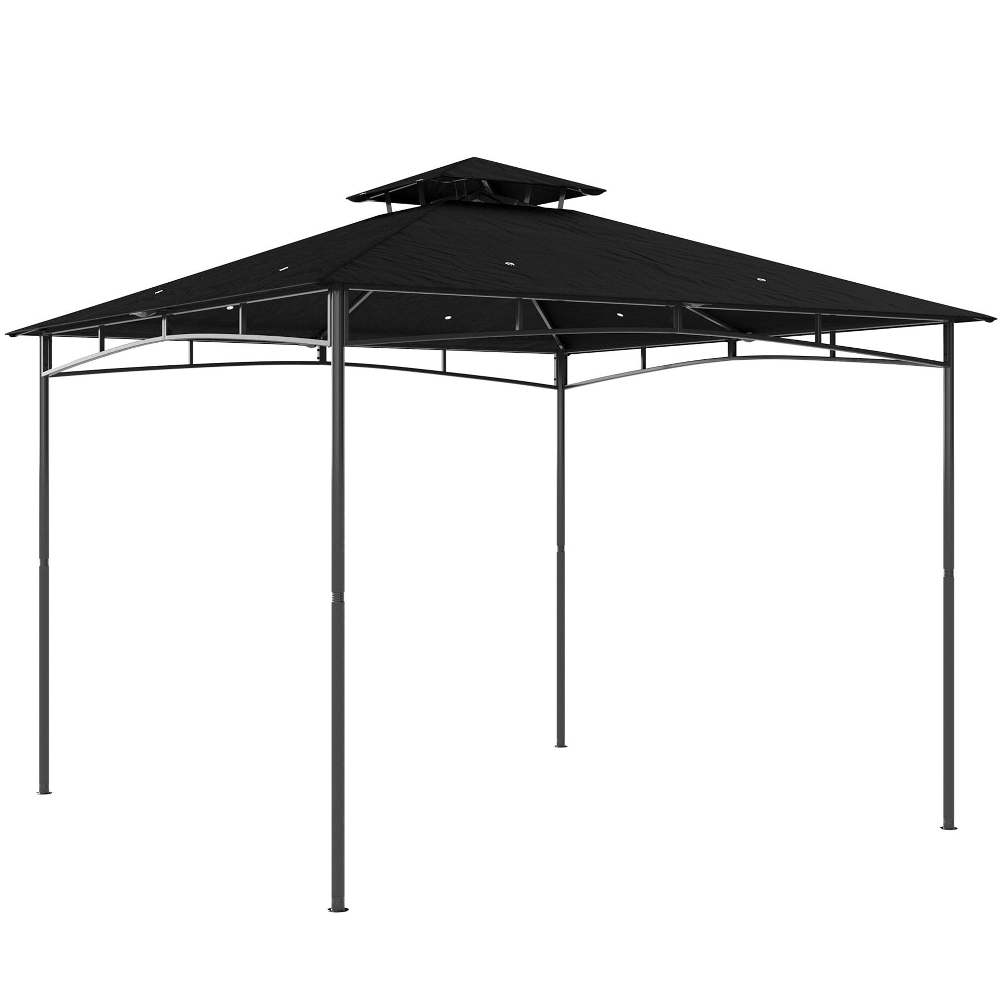 Black outsunny garden gazebo with metal frame and 2-tier roof featuring 180g m² pa-coated fabric