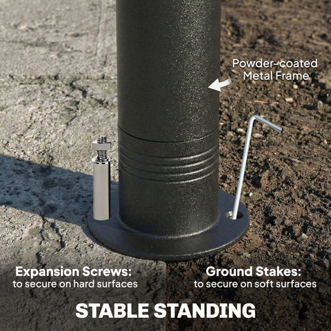 Black powder-coated metal frame post with ribbed texture and circular base for outsunny garden gazebo 3 x 3 m