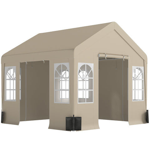 Beige canvas outsunny 3 x 3 m party tent with arched white window panels and peaked roof for outdoor events