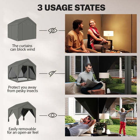 Outsunny 3 x 3 m patio gazebo with dark grey mesh screen, peaked roof, steel frame, uv30+ protection, and flexible door