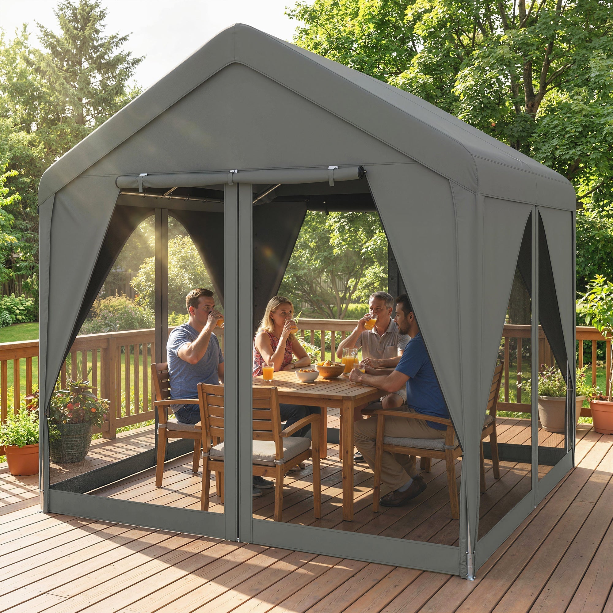 Gray fabric outsunny patio gazebo with uv30+ protection steel frame and flexible door for outdoor shelter