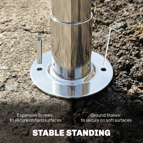 Stainless steel pole with circular flange base for stable standing on various surfaces in dark grey outsunny steel frame gazebo with uv30+ protection and flexible door