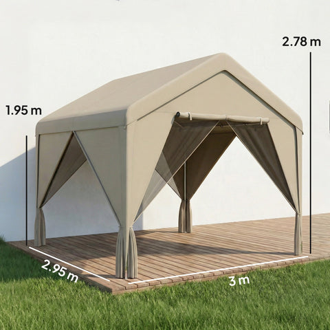 Beige canvas outsunny 3 x 3 m patio gazebo with uv30 plus protection flexible door galvanized steel frame and side curtains