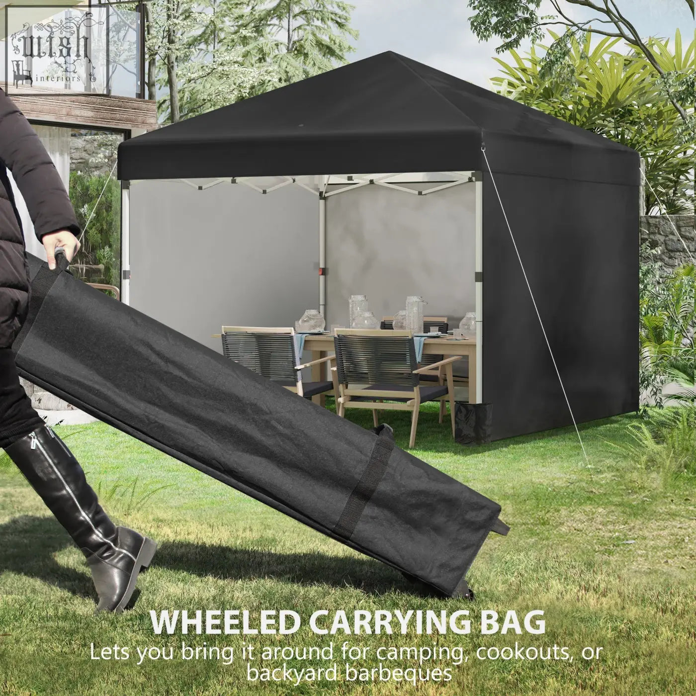 Black wheeled bag included with outsunny 3x3 m pop-up gazebo for easy transport and storage with included stakes