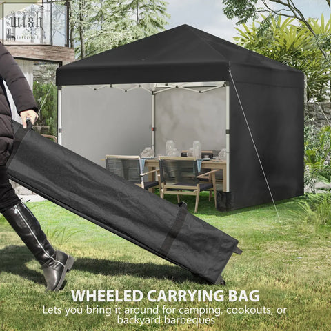 Black wheeled bag included with outsunny 3x3 m pop-up gazebo for easy transport and storage with included stakes