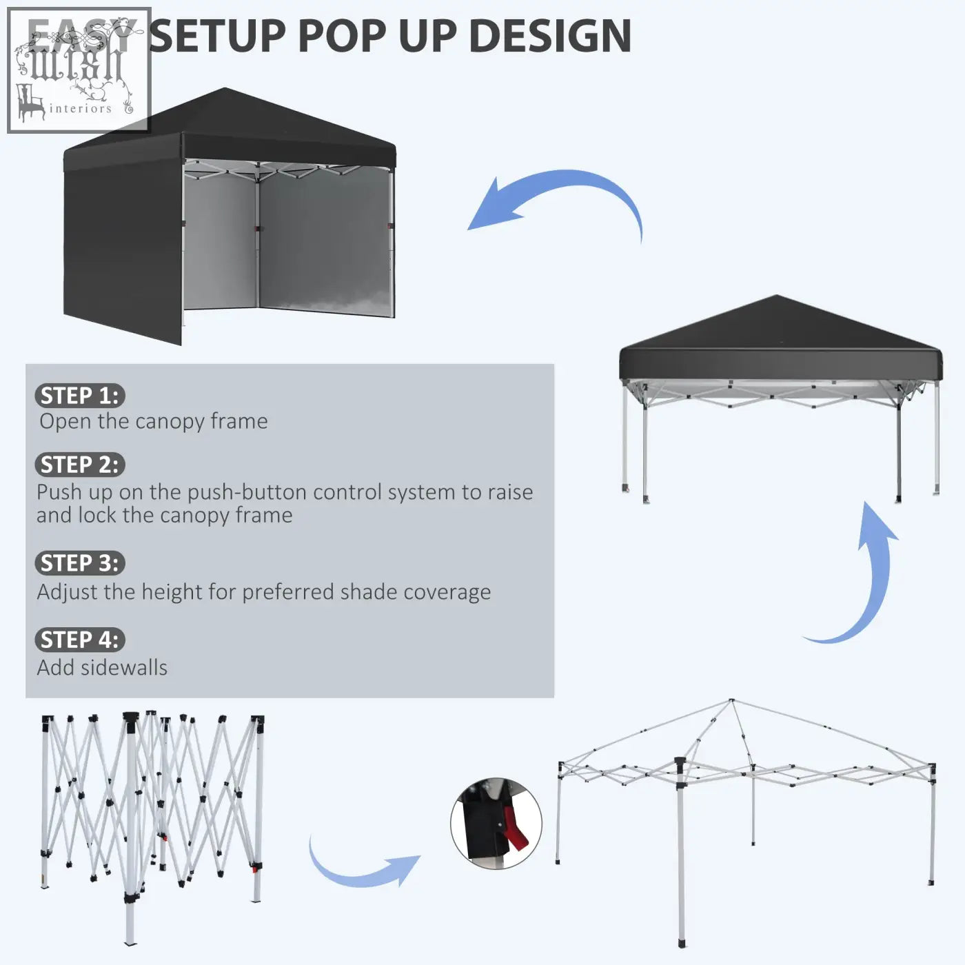 Outsunny black pop-up gazebo with silver metal frame collapsible poles wheeled bag and included stakes for easy setup