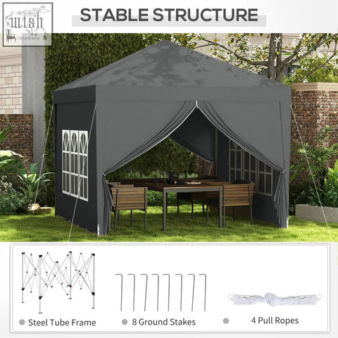 Outsunny black pop up gazebo with white window panels and a powder coated steel frame perfect for weddings and camping