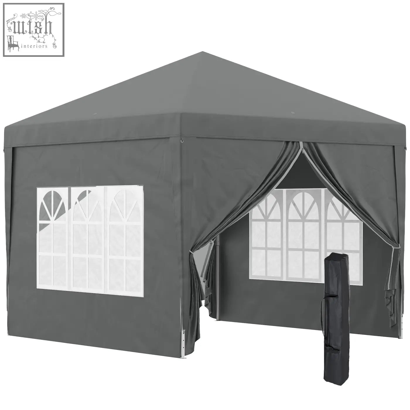 Gray outsunny 3 x 3 m pop up gazebo with arched window panels powder coated steel frame and matching carry bag