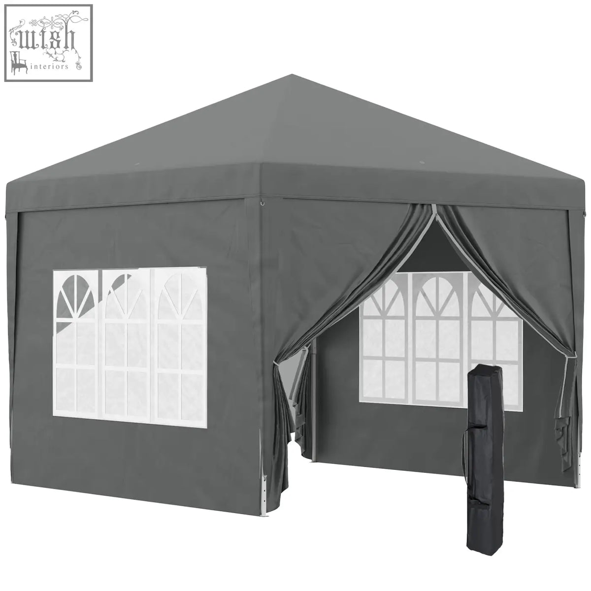 Gray outsunny 3 x 3 m pop up gazebo with arched window panels powder coated steel frame and matching carry bag