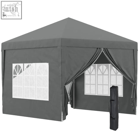 Gray outsunny 3 x 3 m pop up gazebo with arched window panels powder coated steel frame and matching carry bag