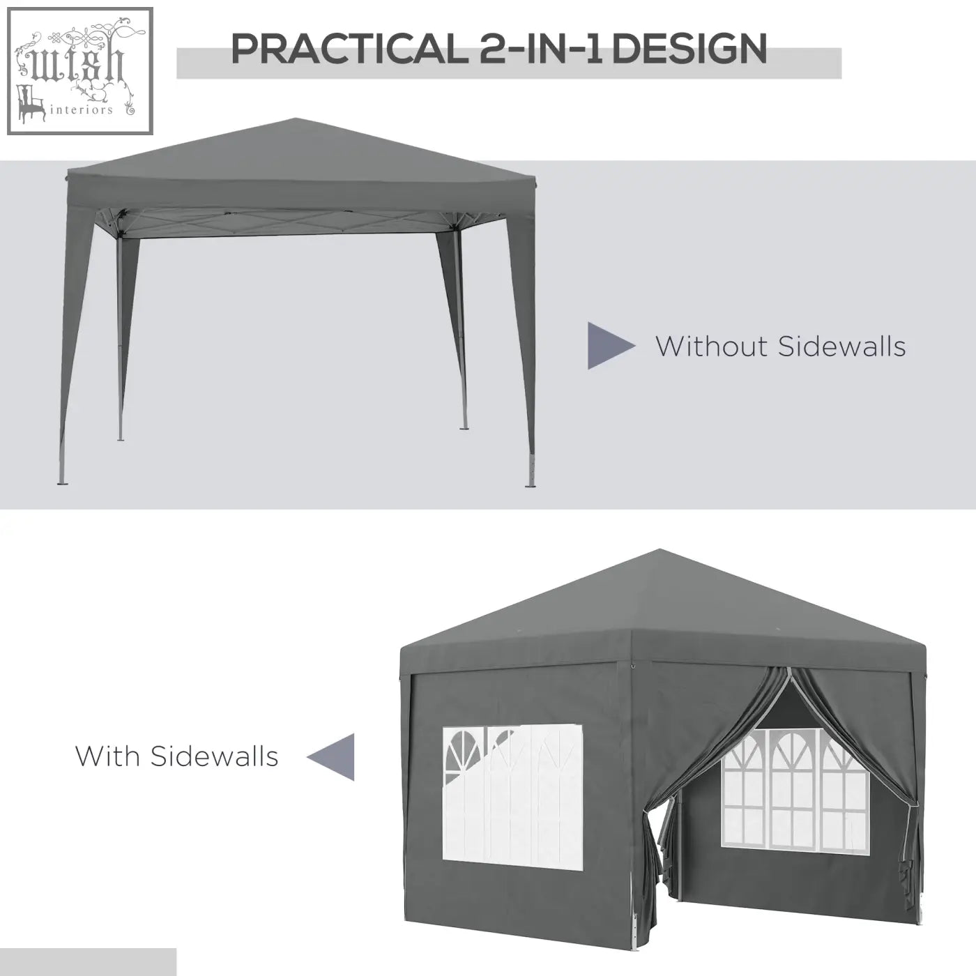 Gray outsunny 3x3 meter pop up gazebo with powder coated steel frame 2-in-1 open or enclosed sides for camping party use