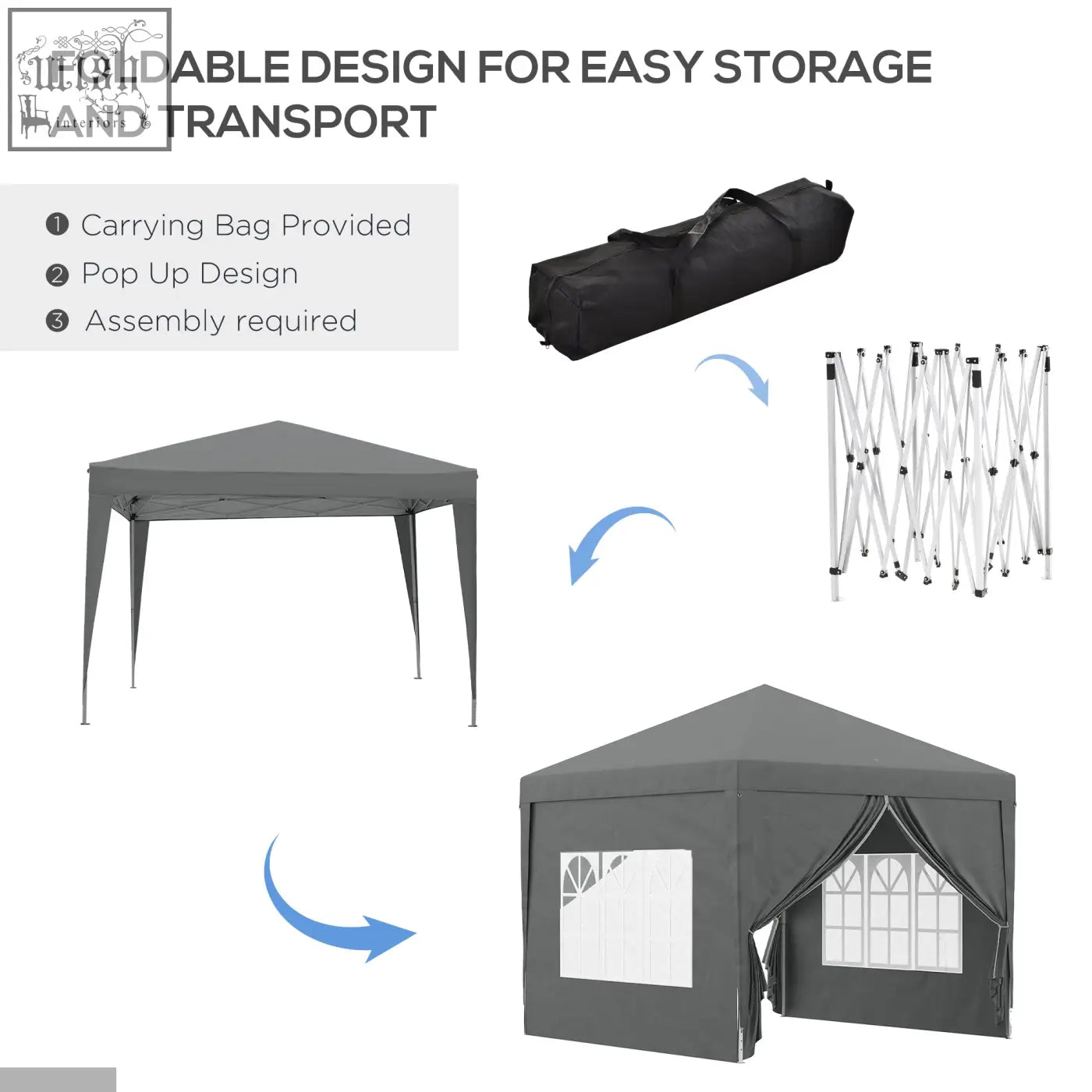 Gray outsunny pop up gazebo with powder coated steel frame and windowed fabric side panels for camping or parties