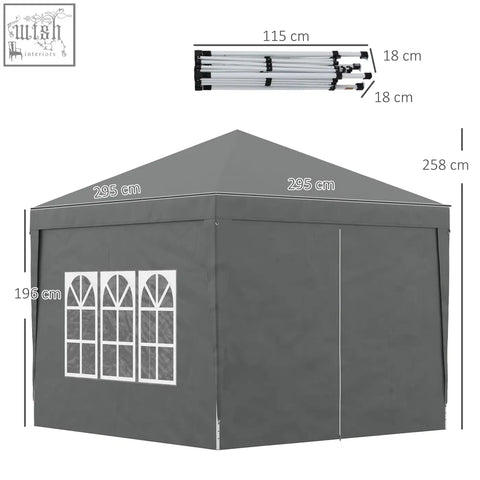 Gray outsunny 3x3 meters pop up gazebo with white arched windows and powder coated steel frame for parties and camping