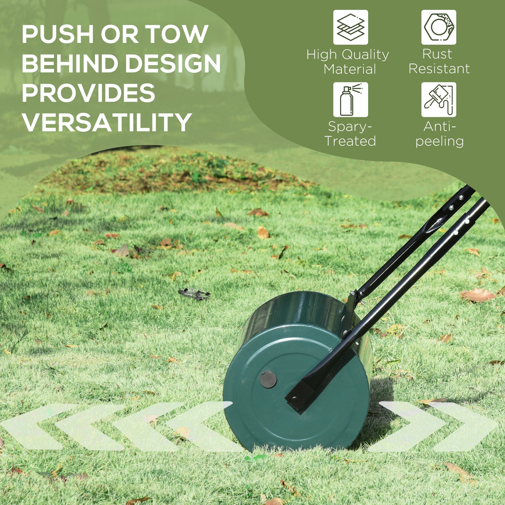 Outsunny 30 L Heavy Duty Water Or Sand Filled Φ30cm Garden Steel Lawn Roller Drum - Dark Green