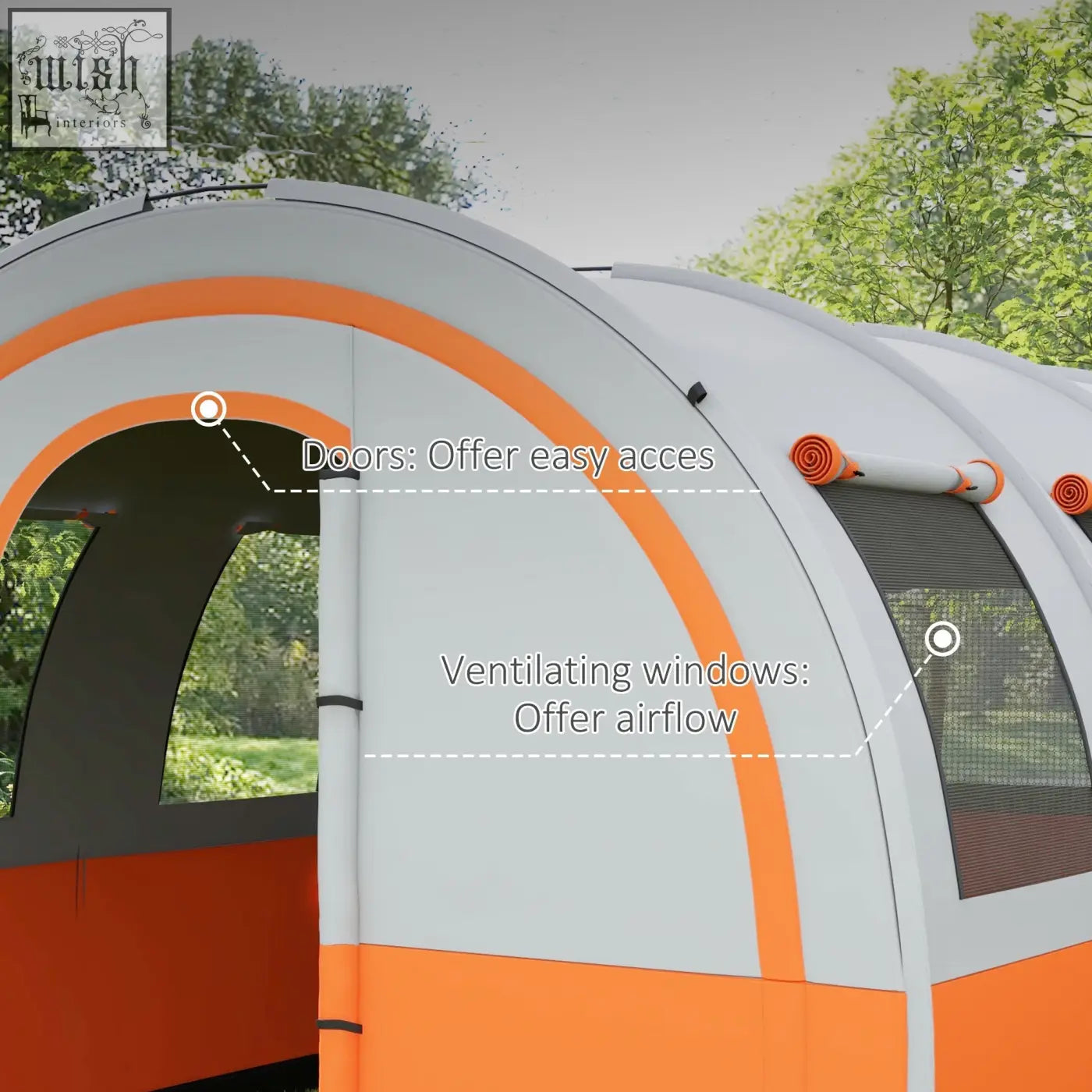 A sleek cream and orange outsunny family tent made of durable fabric with carry bag included for camping fun