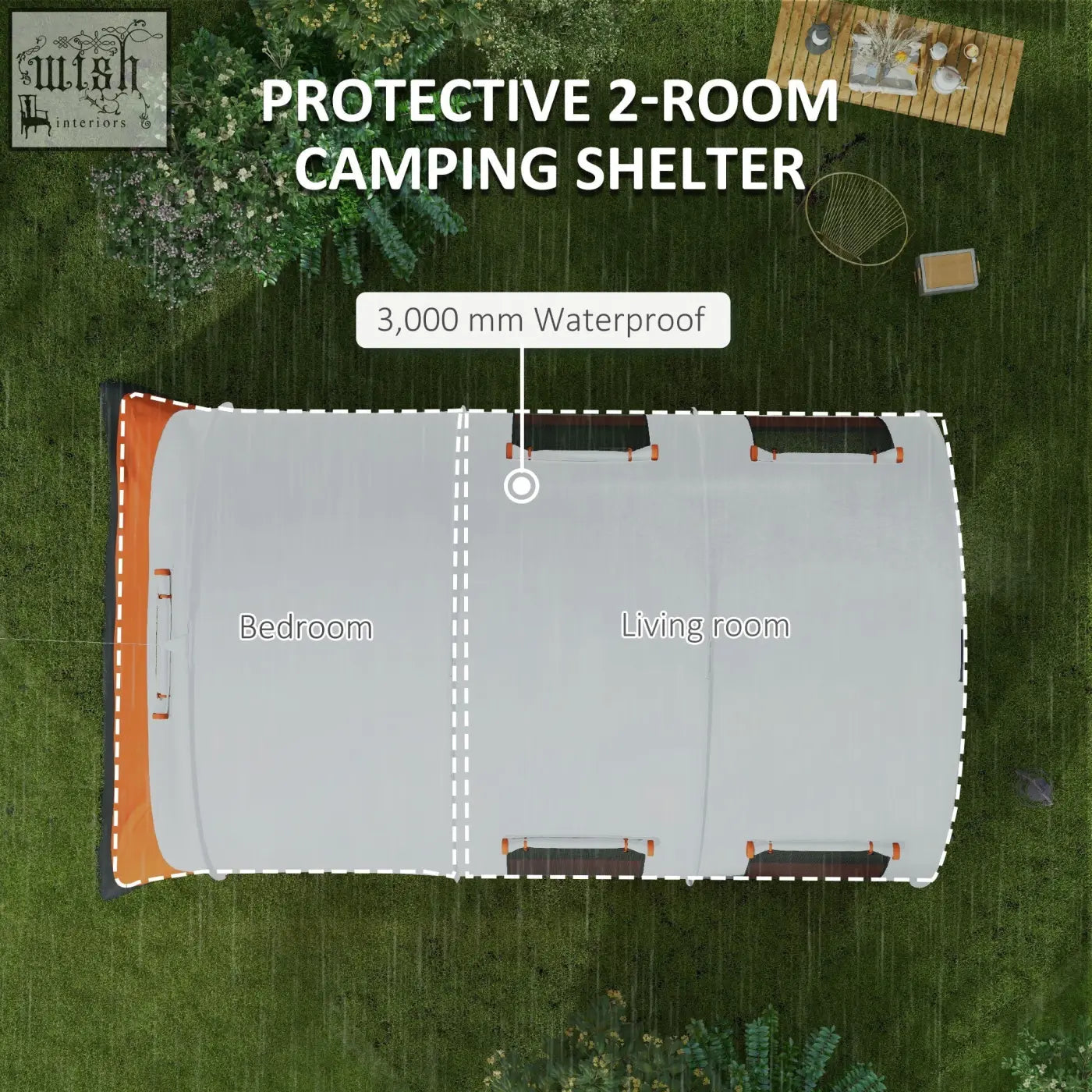 Gray and orange outsunny family tent with 3000mm waterproof rating and carry bag included for camping trips