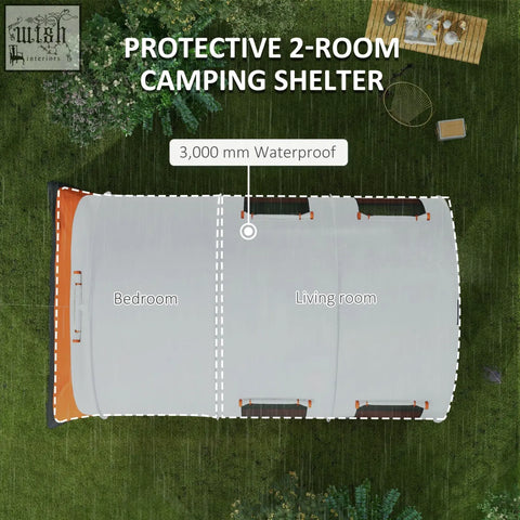 Gray and orange outsunny family tent with 3000mm waterproof rating and carry bag included for camping trips