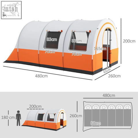 Orange and white outsunny family tent with curved roof side windows arched entrance and carry bag included