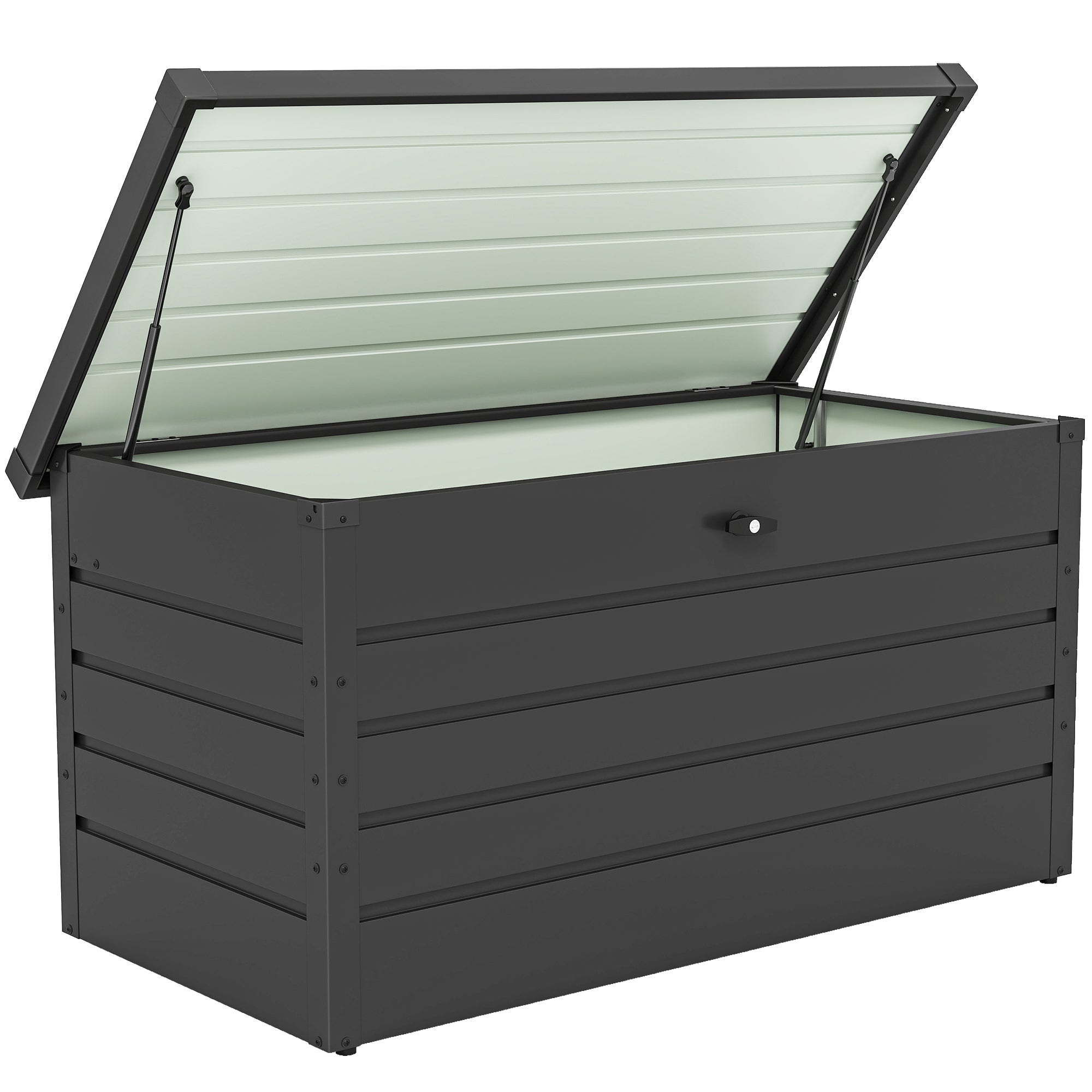 Outsunny 311l dark grey galvanised steel garden storage box with hinged lid and slatted design for outdoor use