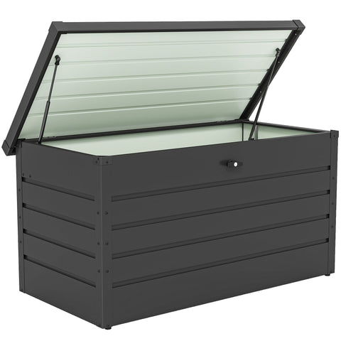 Outsunny 311l dark grey galvanised steel garden storage box with hinged lid and slatted design for outdoor use