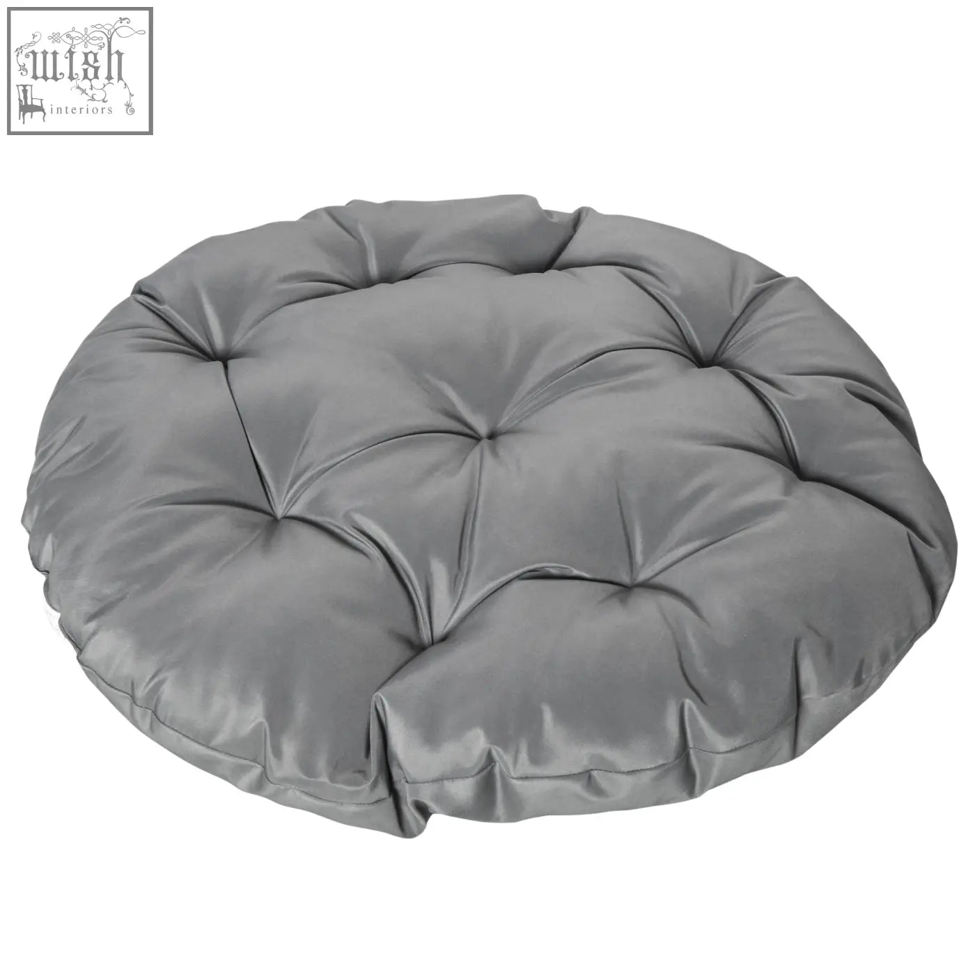 Gray tufted cushion with button indentations on outsunny swivel chair with steel frame for indoor outdoor use