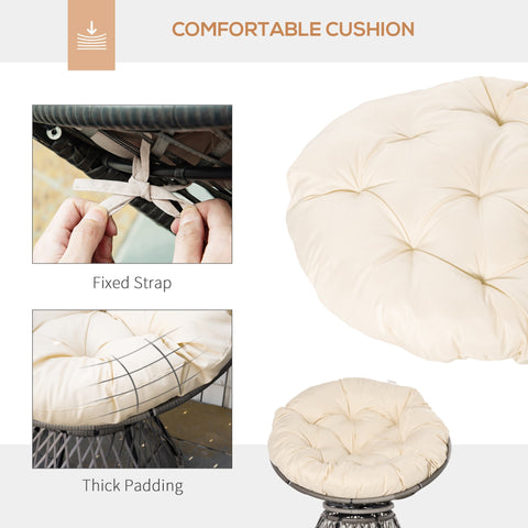 Cream-colored tufted cushion with thick padding and fixed strap on outsunny 360 degree swivel chair with steel frame underneath