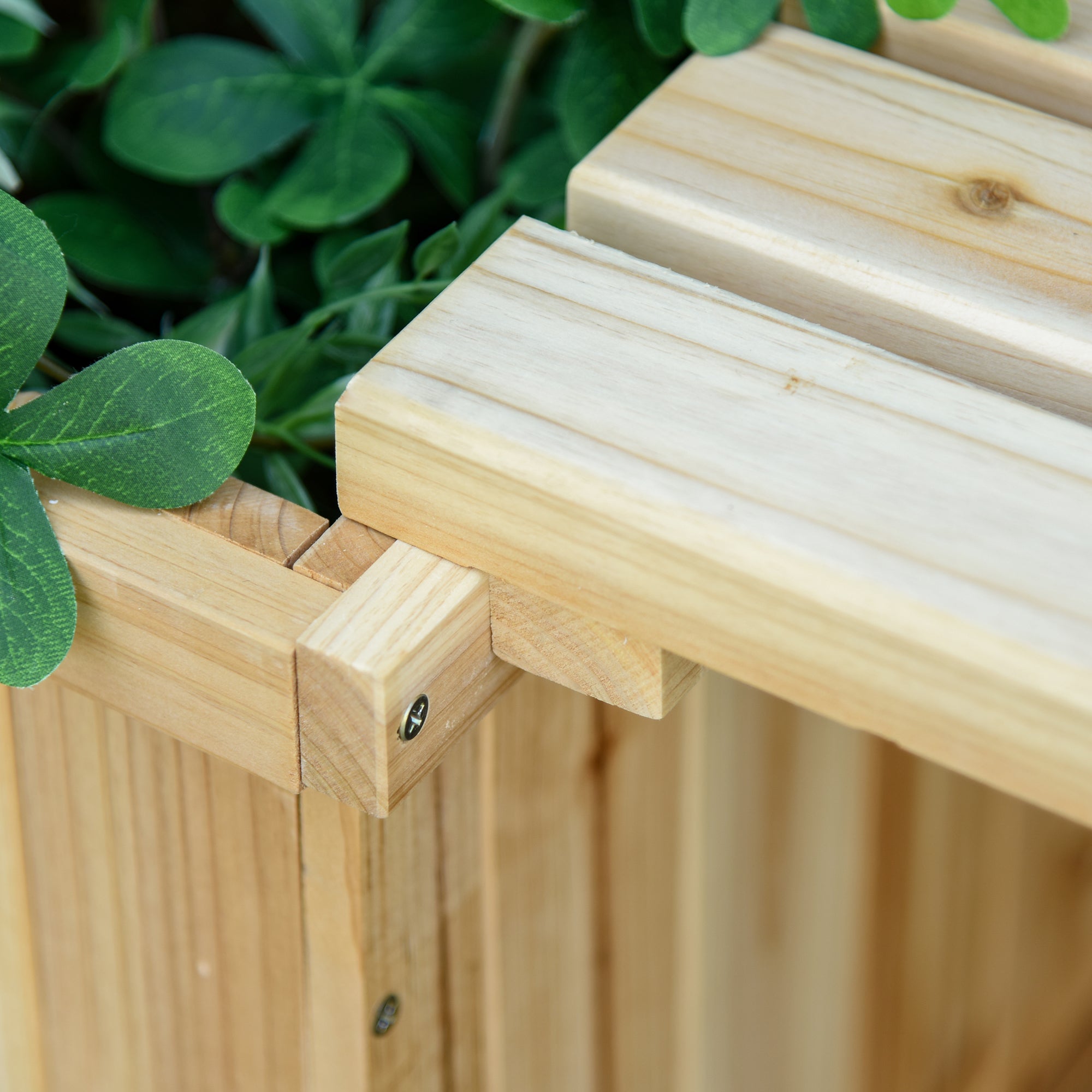 Outsunny light wooden garden planter and bench combo with natural grain design allows excess water drainage