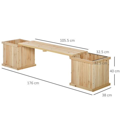 Outsunny light-colored wooden garden bench with planters designed to prevent excess water build-up patio use