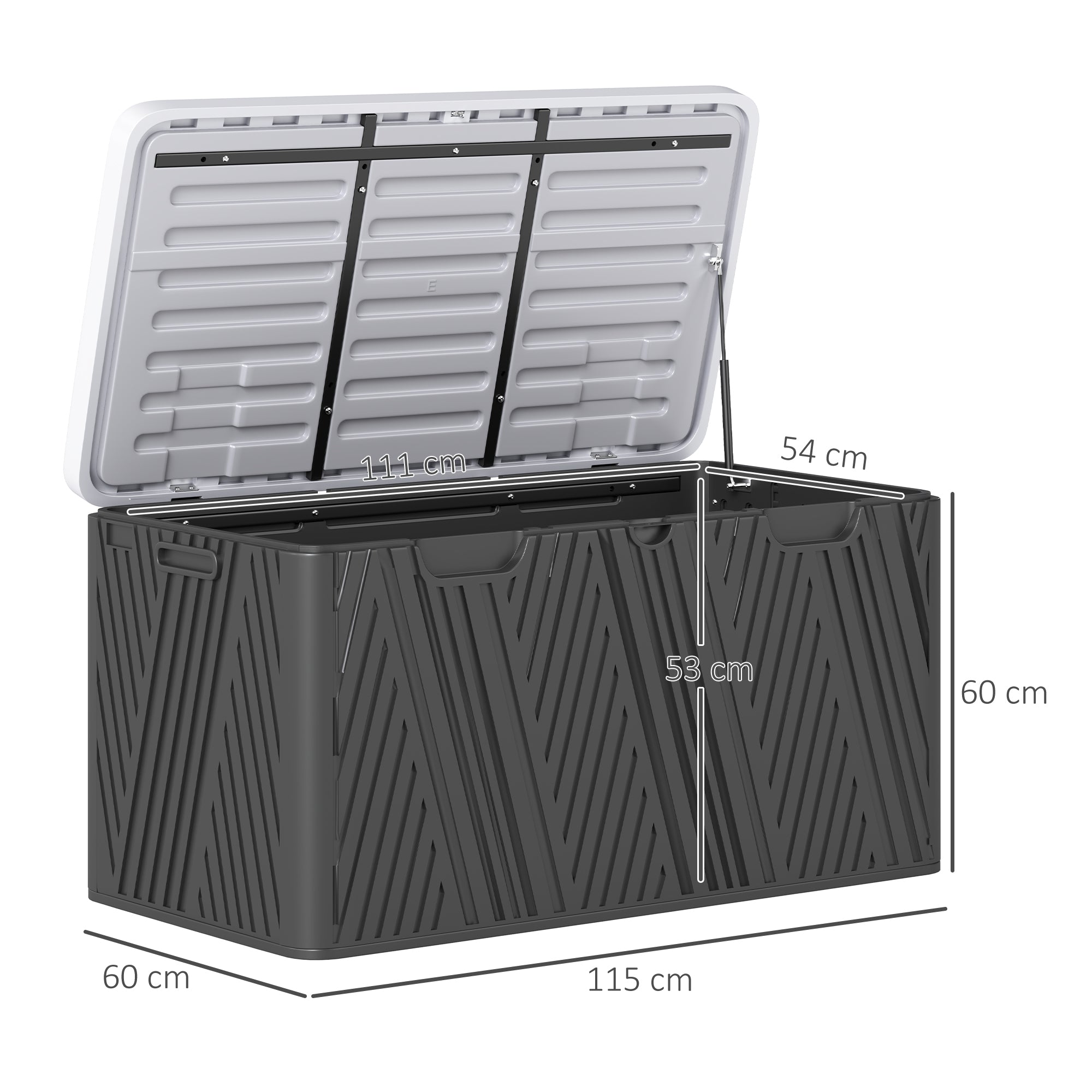 Outsunny 380l black plastic outdoor storage box with waterproof lockable gray ribbed lid and secure black latches