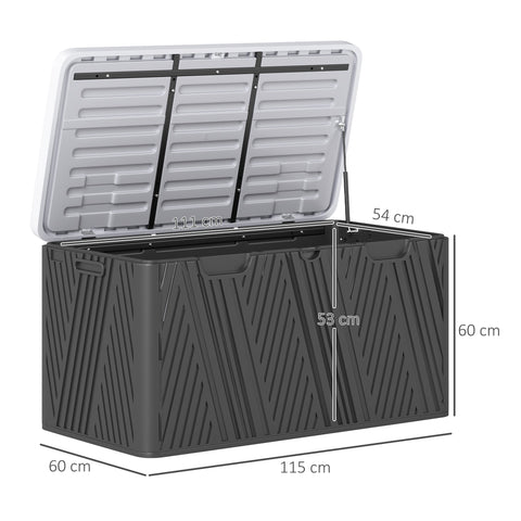 Outsunny 380l black plastic outdoor storage box with waterproof lockable gray ribbed lid and secure black latches