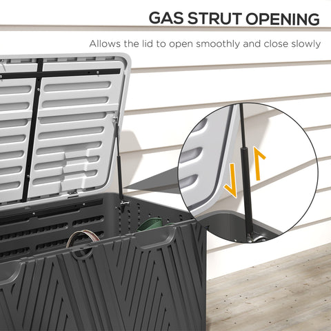 Outsunny 380l black plastic outdoor storage box with waterproof lockable lid and gas strut for smooth closure