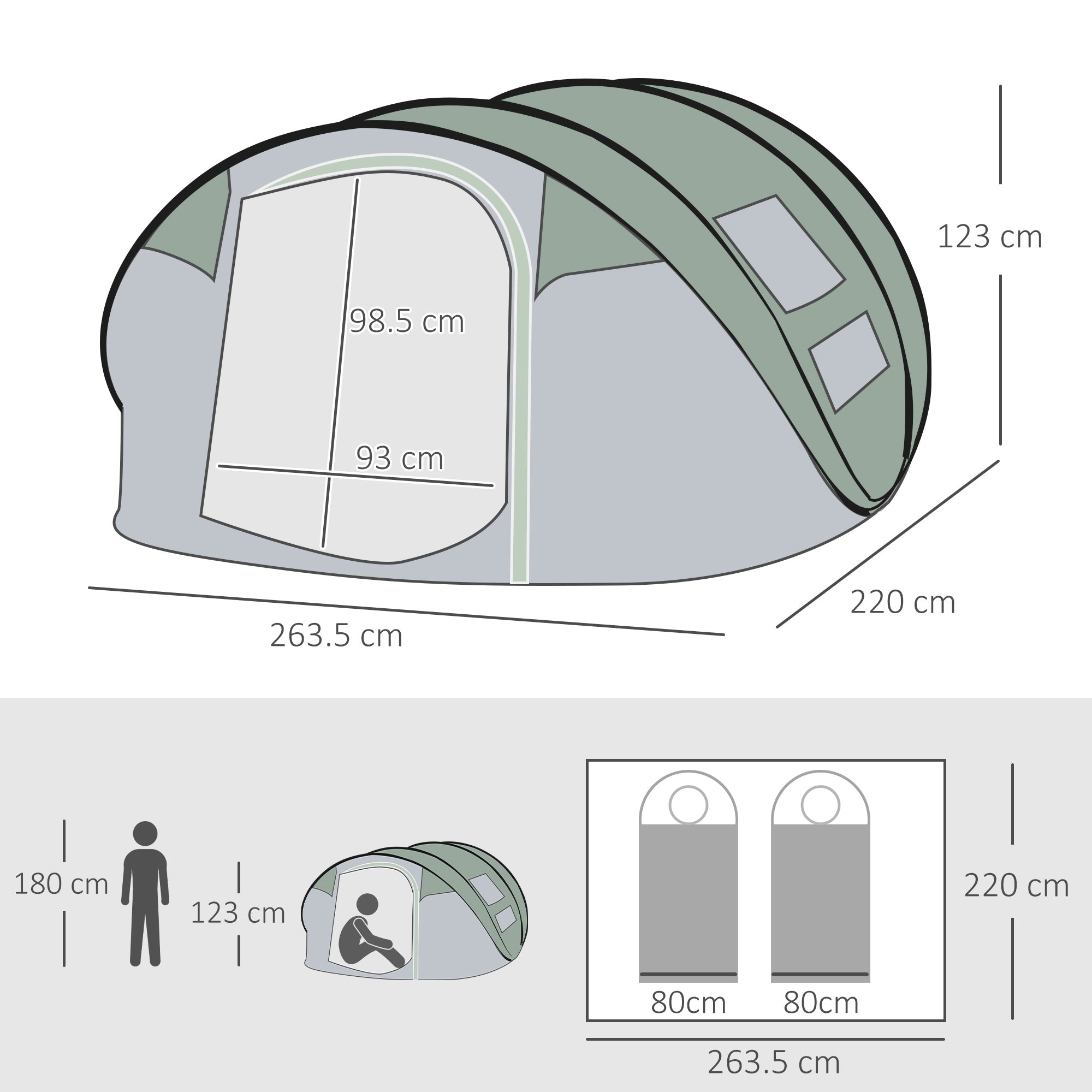 Outsunny 4-5 person pop-up camping tent in dark green with mesh windows and easy access for outdoor family trips