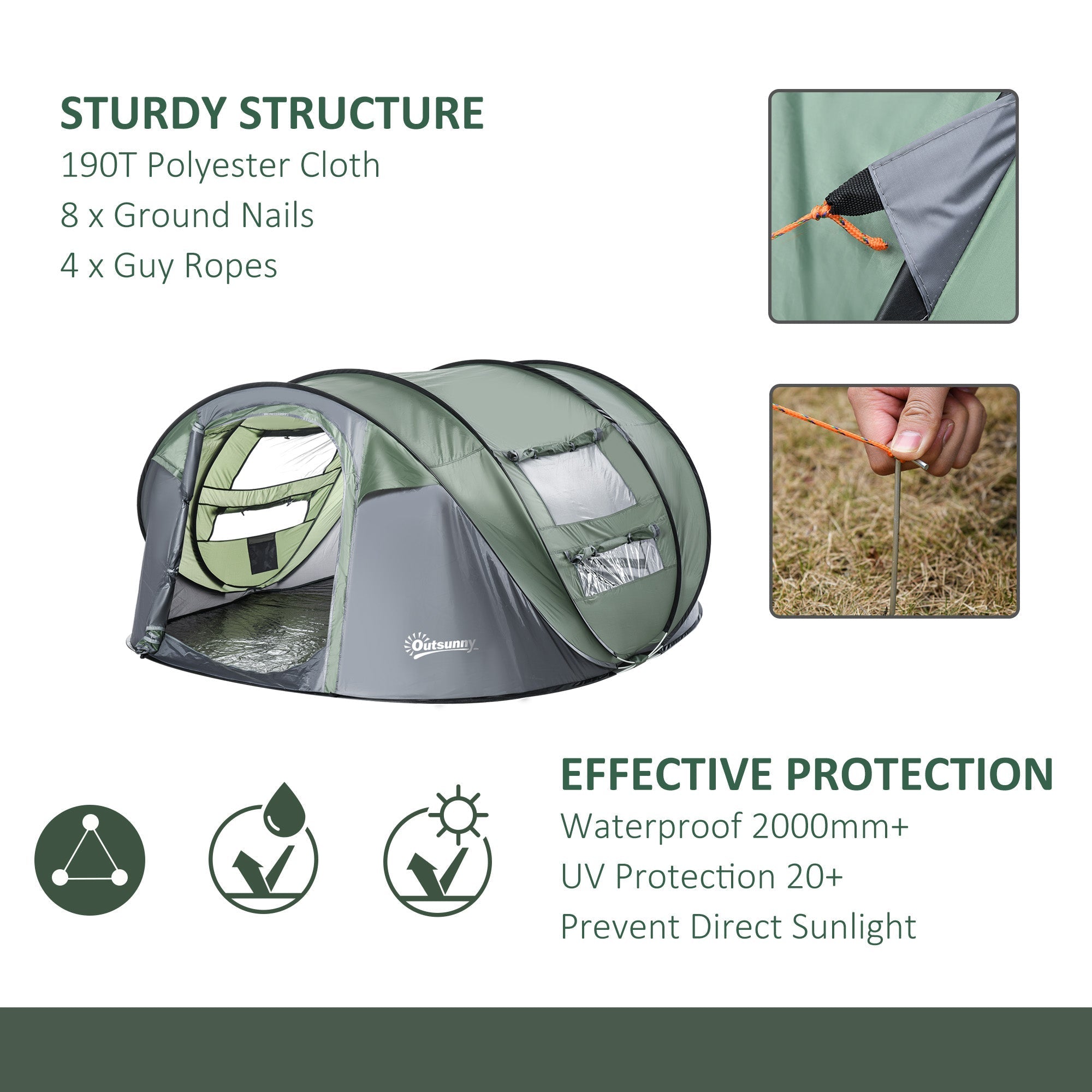 Olive green and gray outsunny 4-5 person pop-up tent with 190t polyester mesh windows and easy access for camping trips