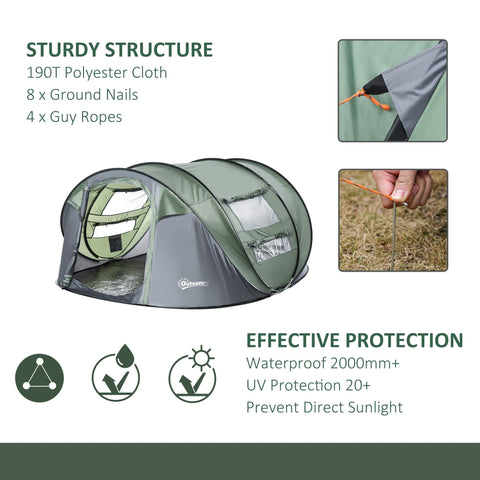 Olive green and gray outsunny 4-5 person pop-up tent with 190t polyester mesh windows and easy access for camping trips