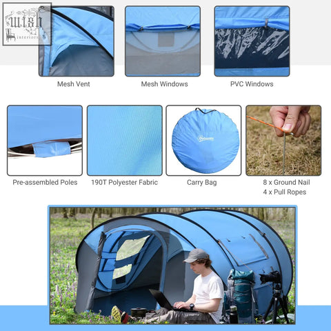 Sky blue outsunny camping tent with mesh windows made of 190t polyester fabric for 4-5 people outdoor use
