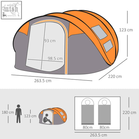 Orange and gray outsunny pop-up camping tent with easy access mesh windows and pvc windows for 4-5 people