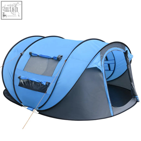 Sky blue outsunny camping tent with mesh windows gray pop-up design and clear pvc window panel for outdoor trips