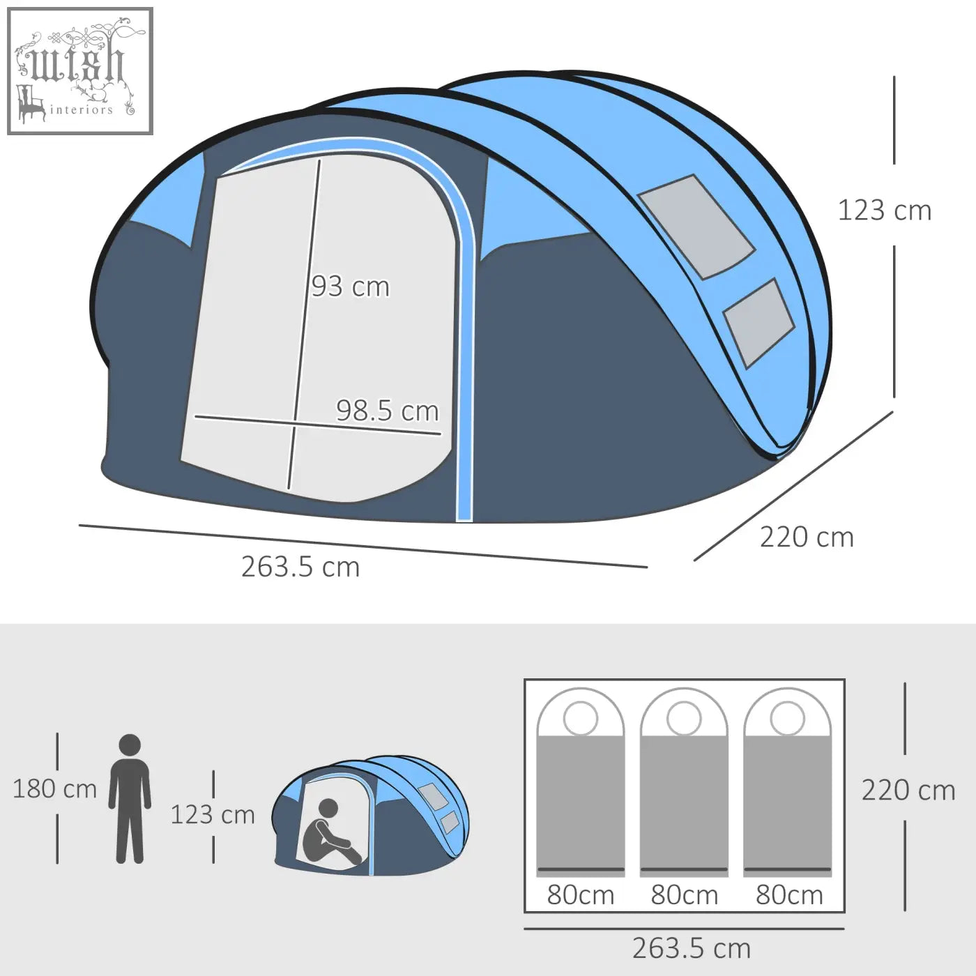 Outsunny sky blue and gray camping tent with mesh and pvc windows fits 4-5 people great for outdoor trips
