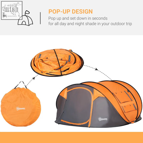 Outsunny orange and gray pop-up camping tent with mesh windows and easy access foldable design for 4-5 people