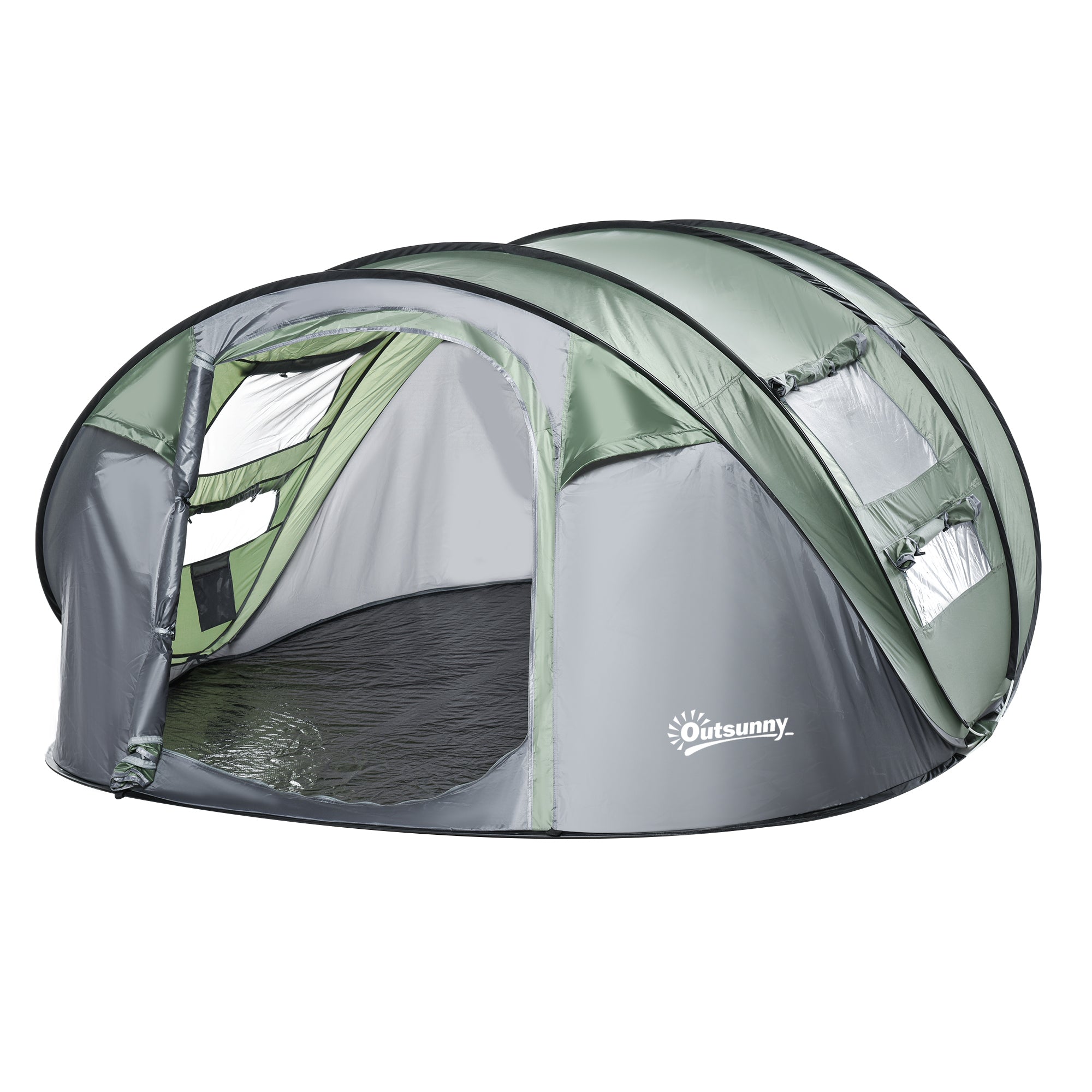 Outsunny 4-5 person pop-up camping tent with mesh windows and easy access in olive green and gray with pvc windows