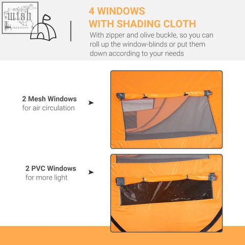 Orange outsunny pop-up camping tent with mesh windows pvc windows easy access and olive buckle shading cloth