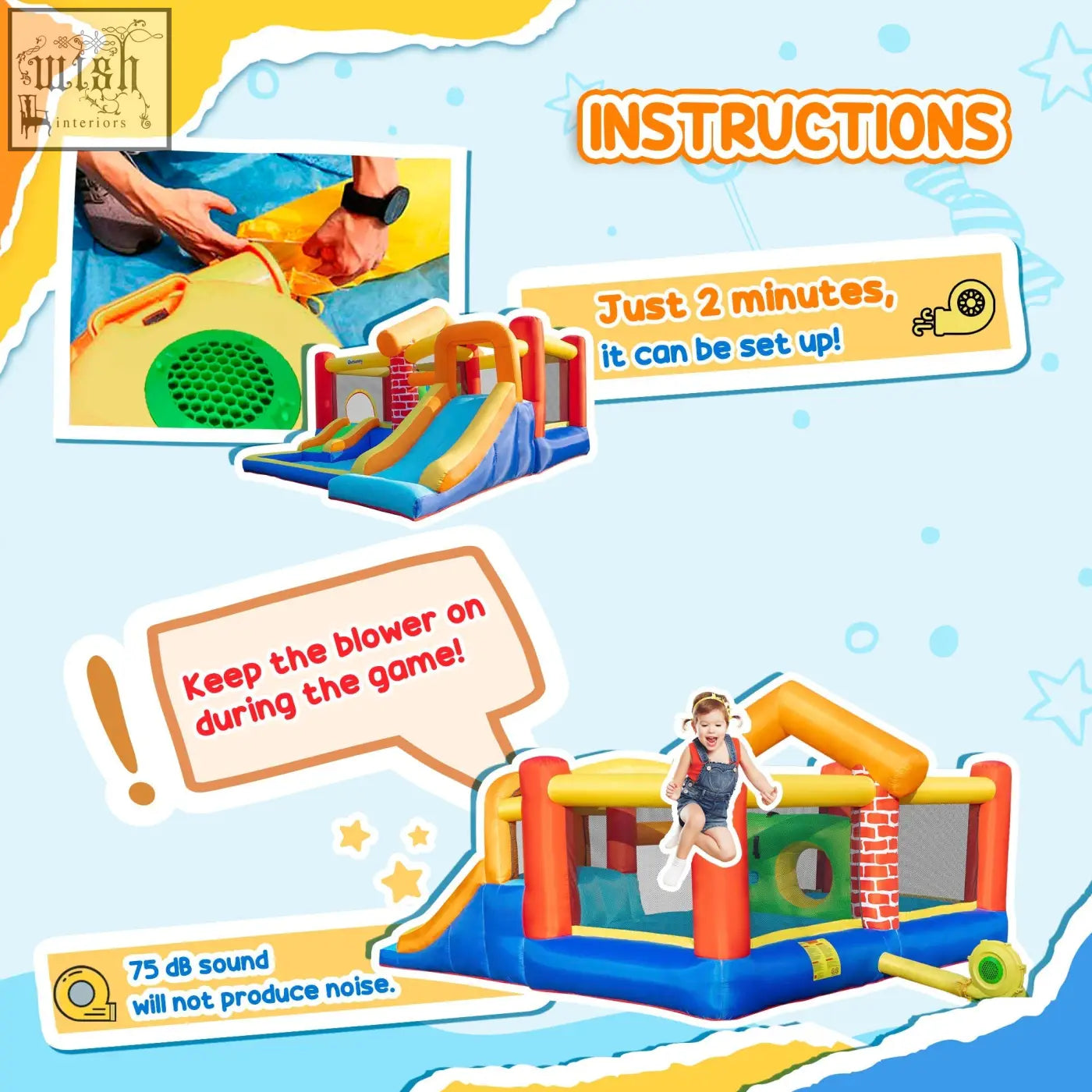 Outsunny brightly colored inflatable castle with double slides brick tunnel and ground stakes for kids 3 to 8 years