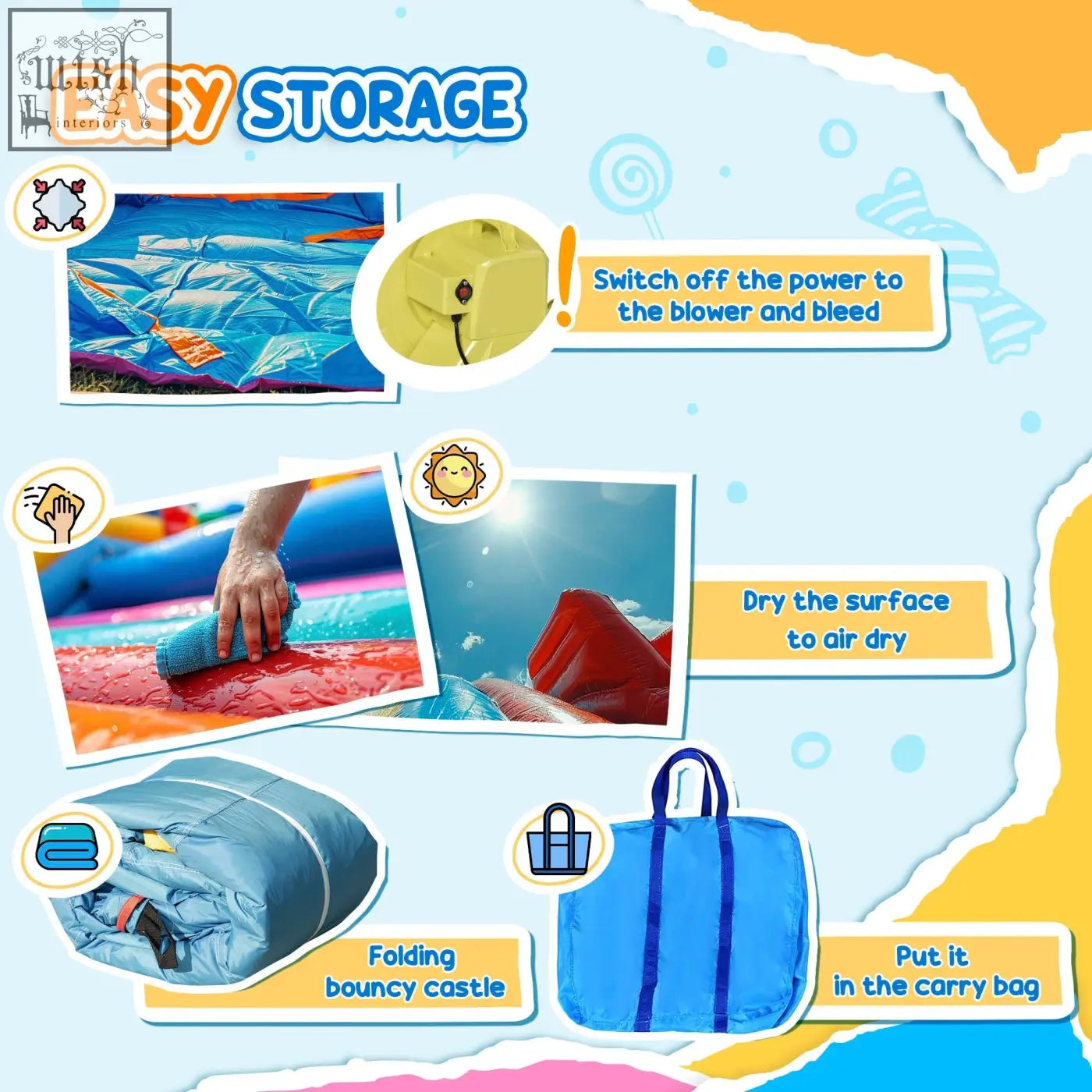Blue outsunny 4 in 1 bouncy castle with climbing wall and ground stakes includes blower and carry bag for kids fun