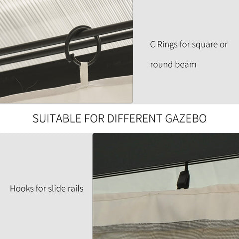 Black c-shaped rings for securing beige Outsunny gazebo curtains to square or round beams of a gazebo frame